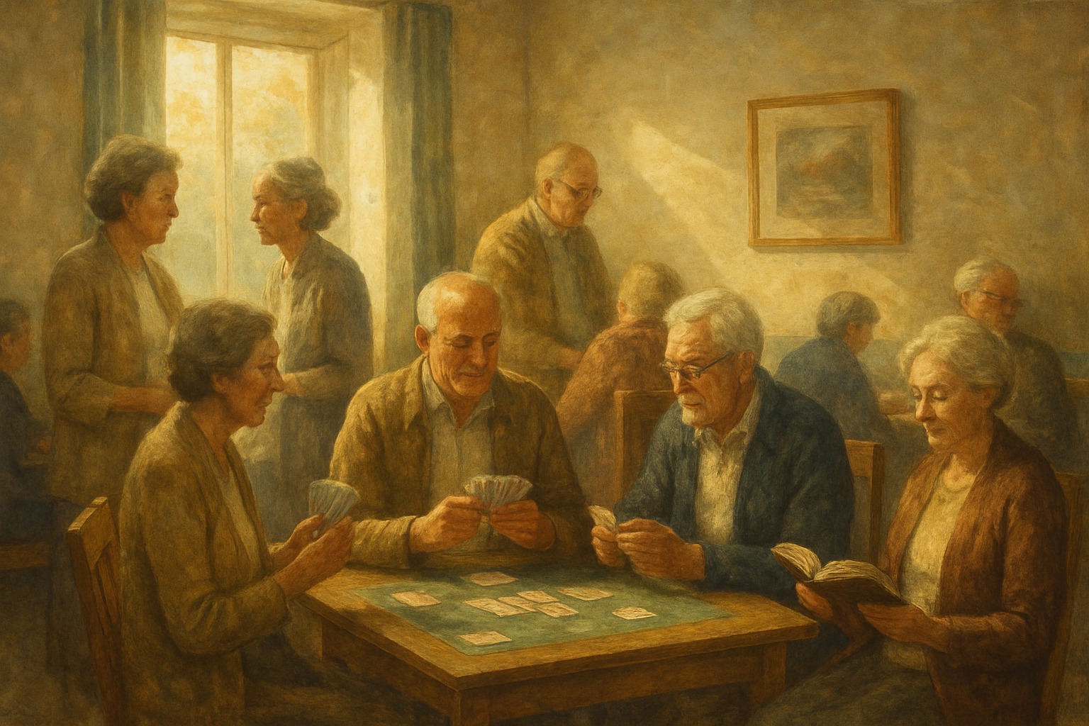 Older Americans gathered in a community center, representing AARP
