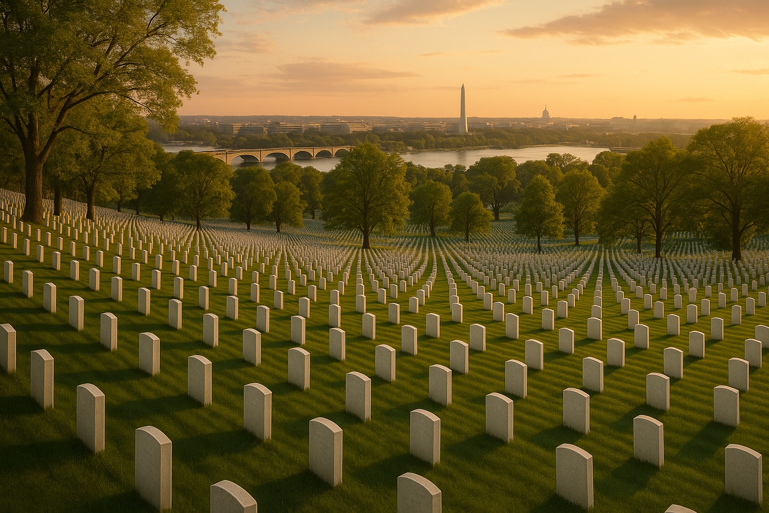 Illustration of Arlington National Cemetery and Arlington House overlooking Washington, D.C.