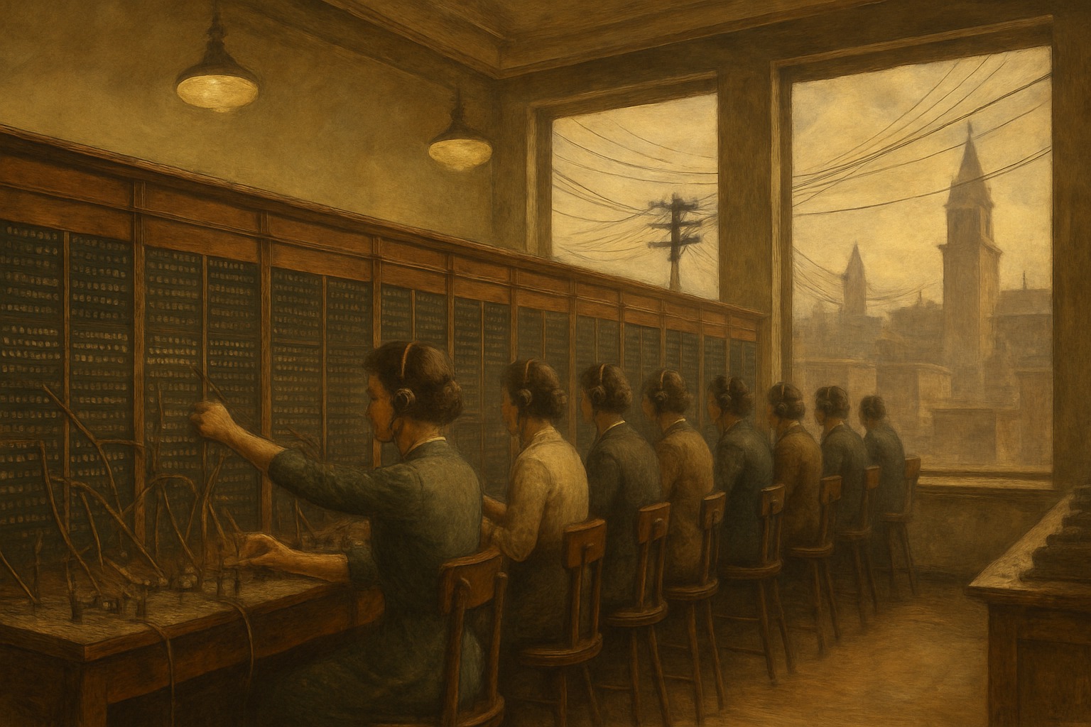 A Bell System telephone switchboard room wiring America