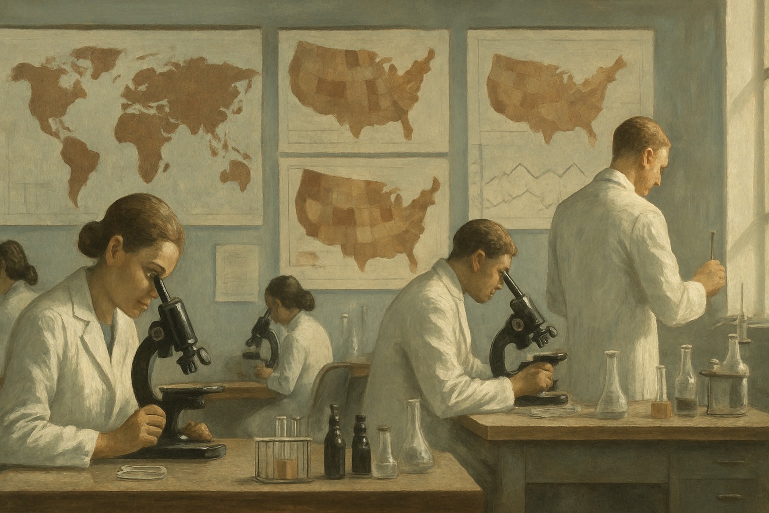 A mid-20th-century public-health laboratory representing the CDC