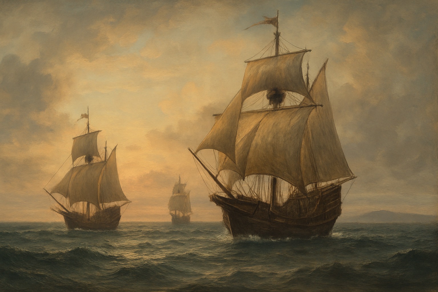 Illustration evoking Columbus Day and the 1492 voyage