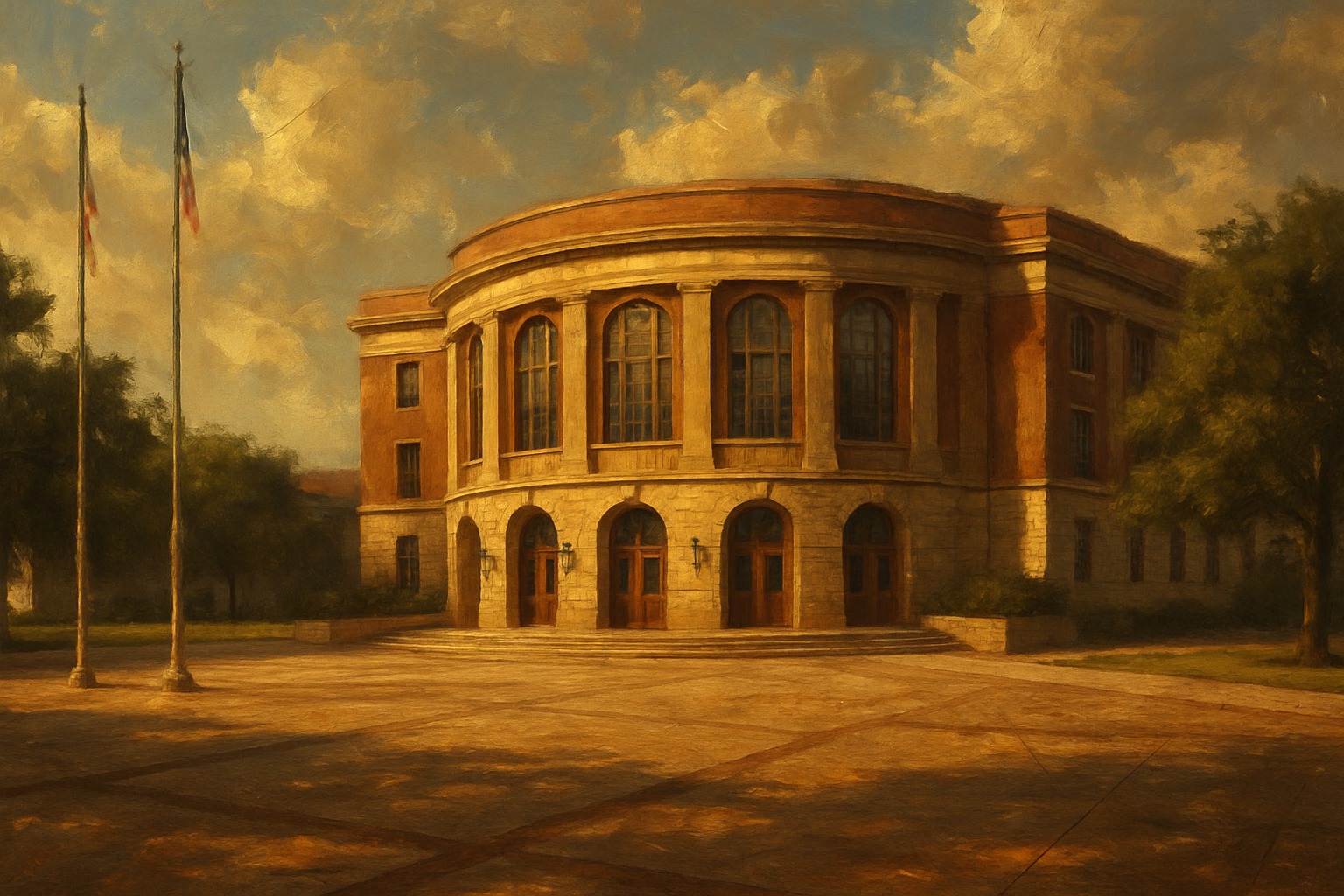 Illustration of the George H. W. Bush Presidential Library at Texas A&M