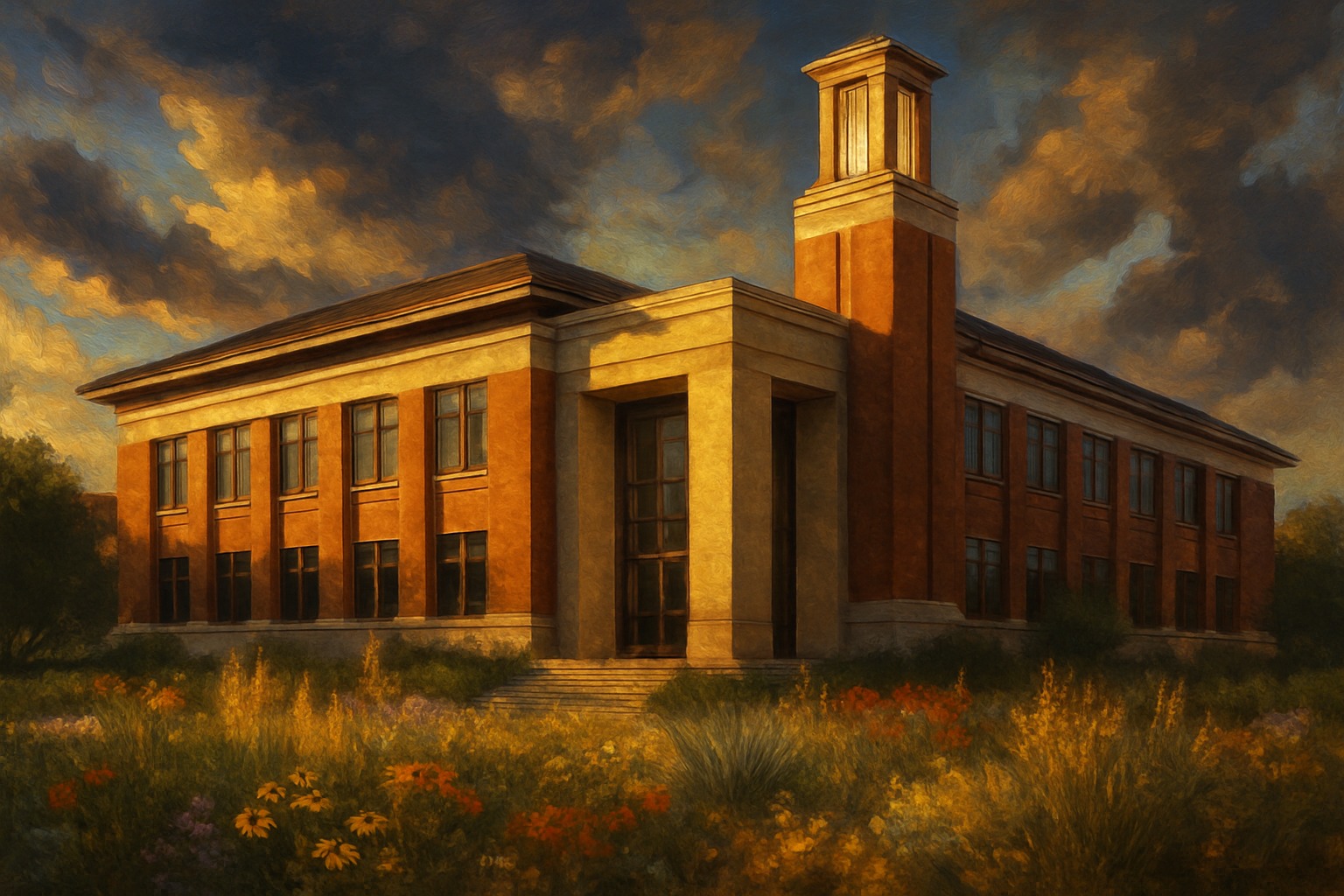 Illustration of the George W. Bush Presidential Library in Dallas