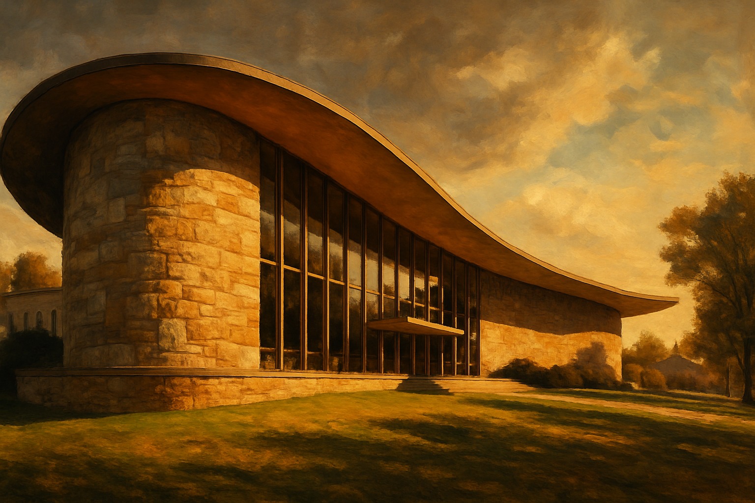 Illustration of the Harry S. Truman Presidential Library in Independence, Missouri