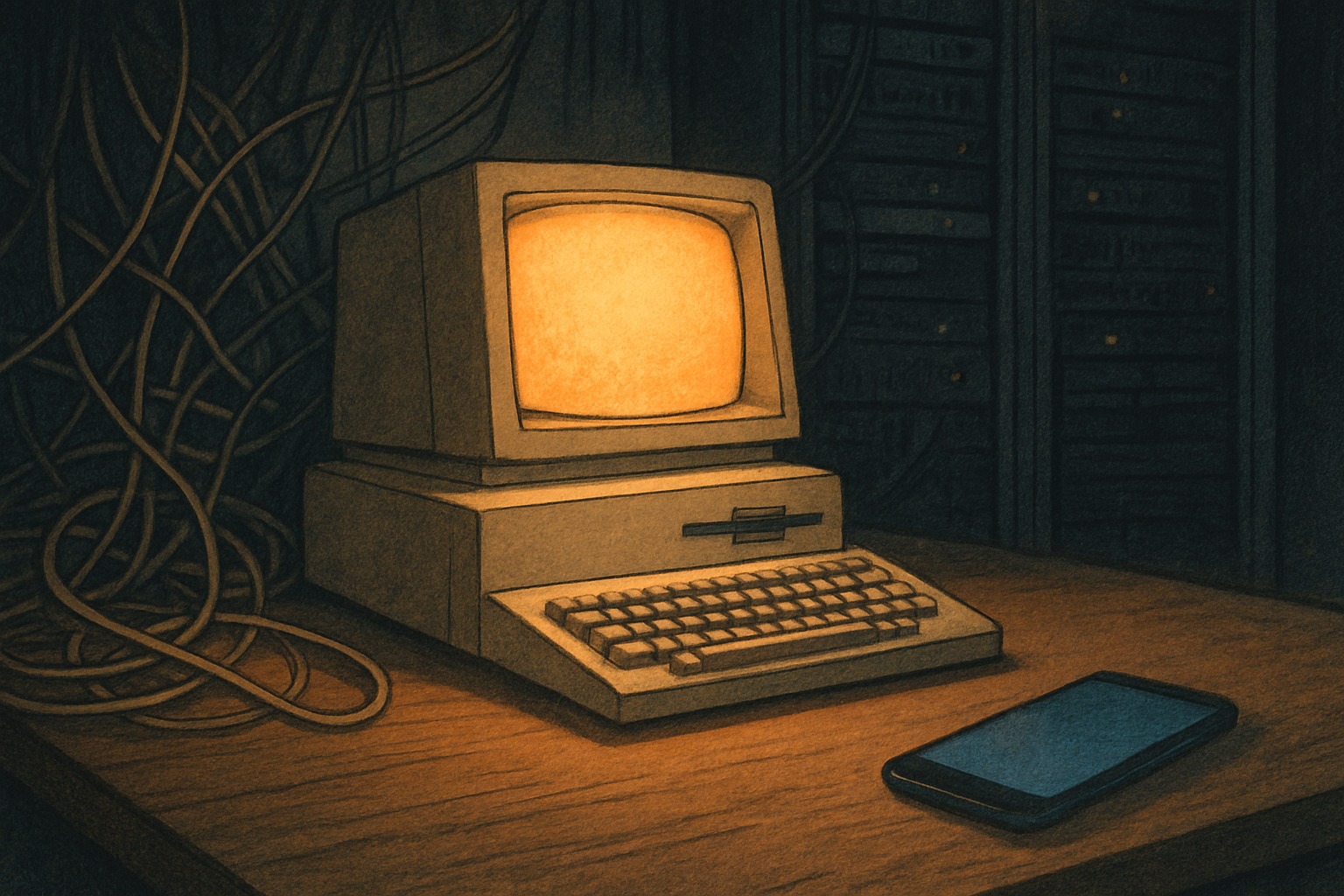 Composite illustration of the Information Age from the PC to the smartphone