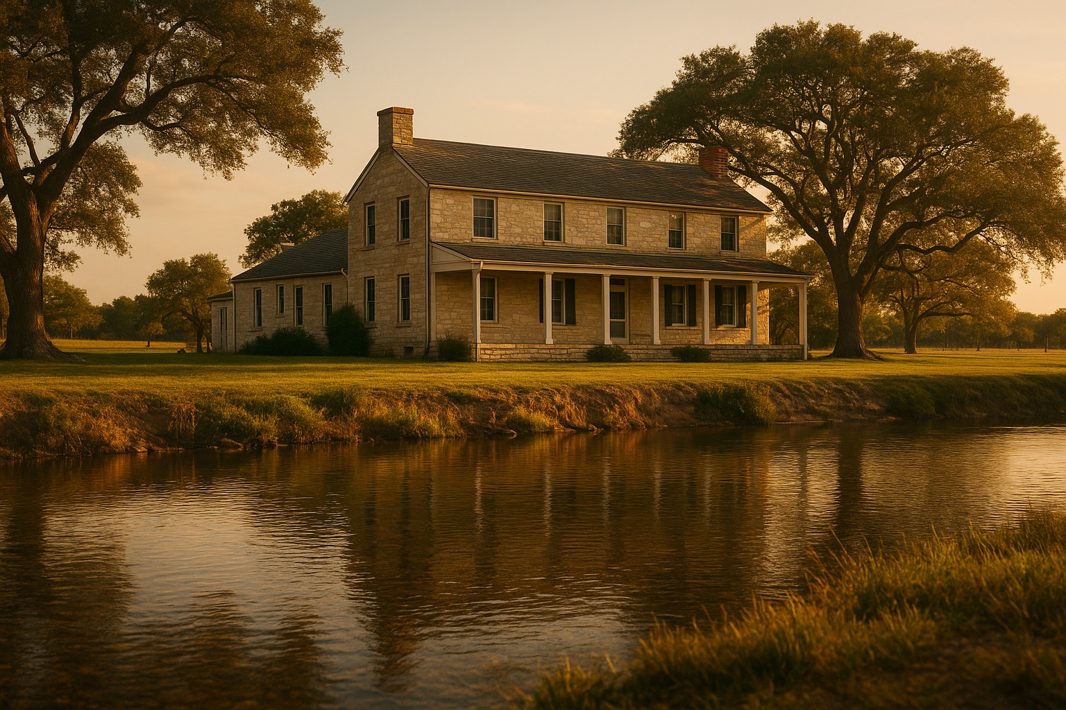 Illustration of the LBJ Ranch, Lyndon B. Johnson's home on the Pedernales River in Texas