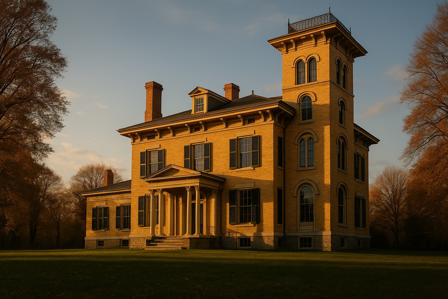 Illustration of Lindenwald, Martin Van Buren's Italianate estate in Kinderhook, New York
