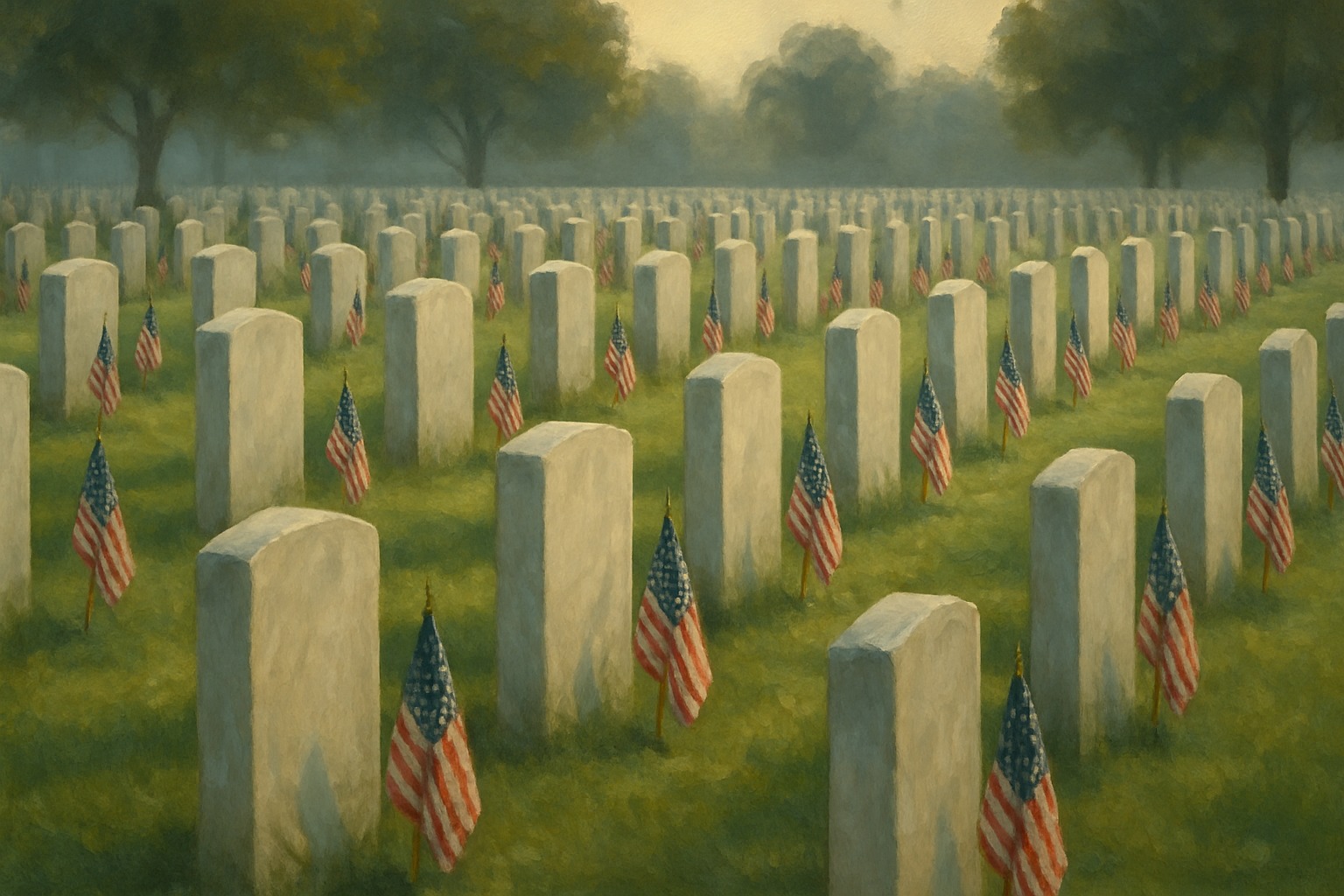 Illustration evoking Memorial Day at a national cemetery