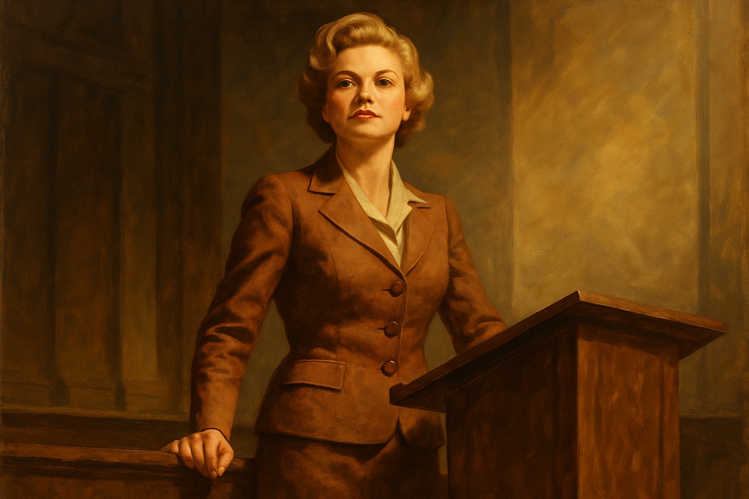 Portrait illustration of Phyllis Schlafly, conservative activist and STOP ERA leader