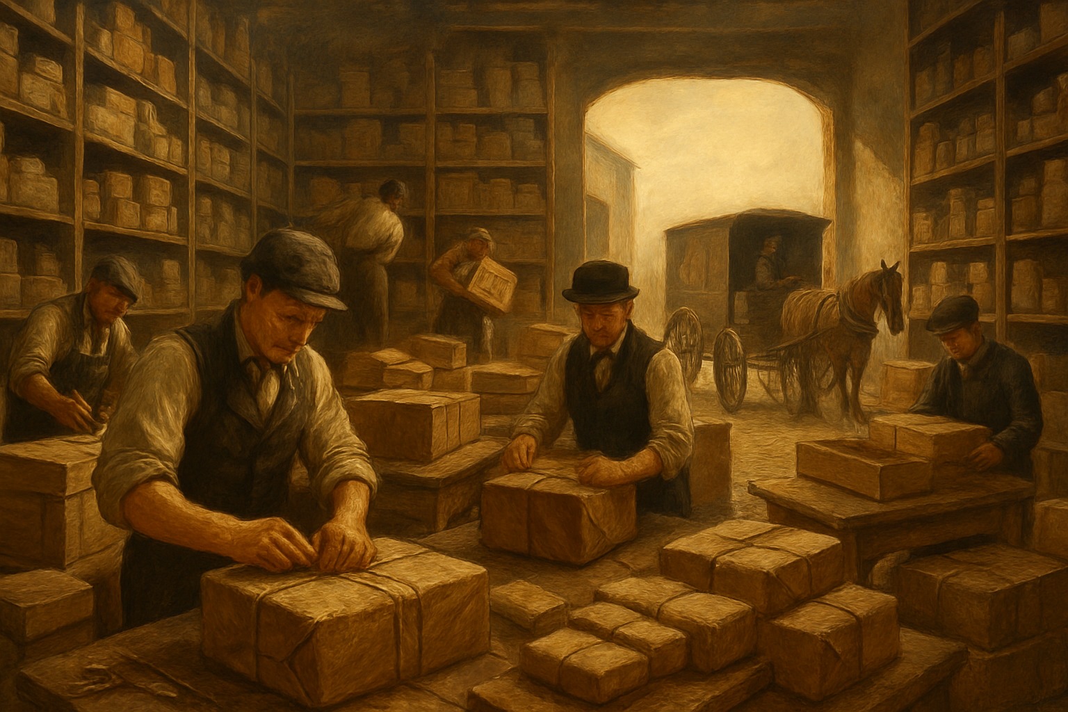A Sears, Roebuck mail-order warehouse packing parcels for rural America