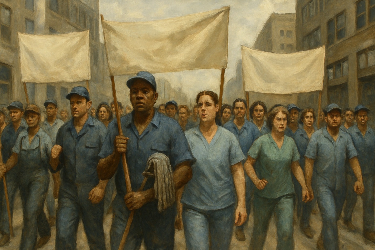 A Service Employees union march of janitors and healthcare workers
