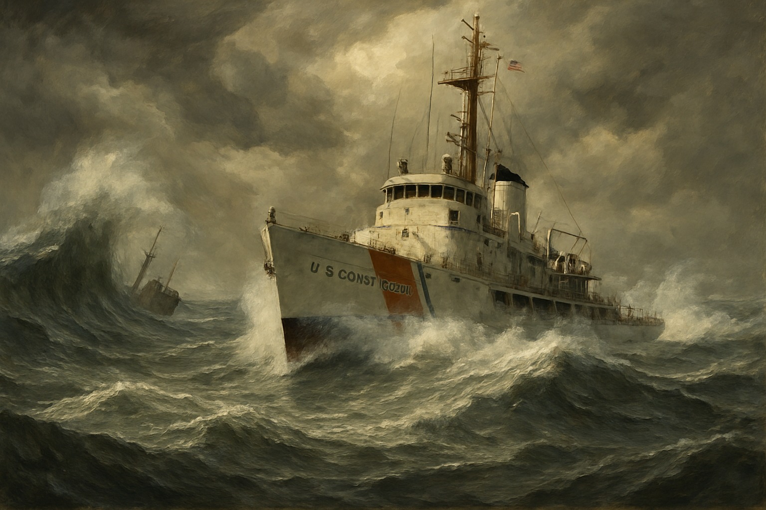 A United States Coast Guard cutter on a storm rescue