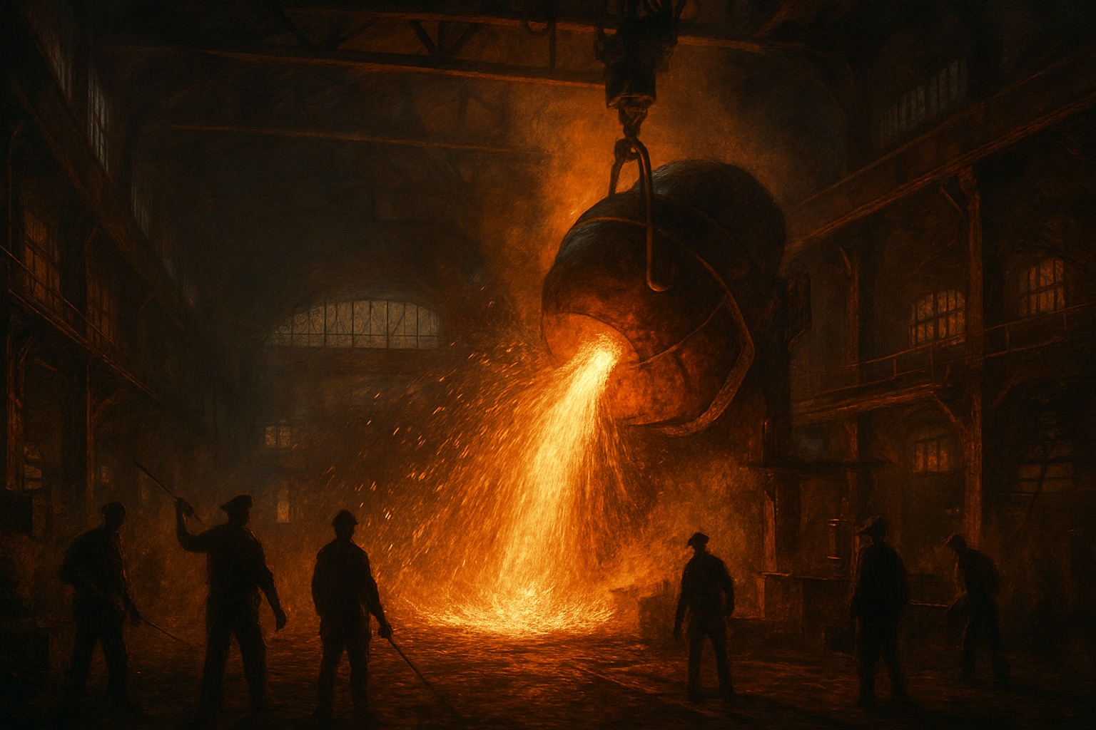 A Bessemer converter pouring molten steel in a U.S. Steel mill